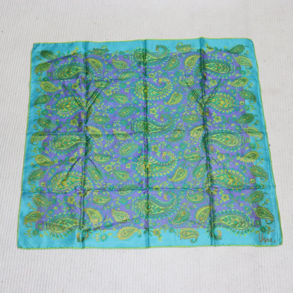 Vera Neumann Turquoise & Purple Paisley Scarf 26x26 Japan Handrolled